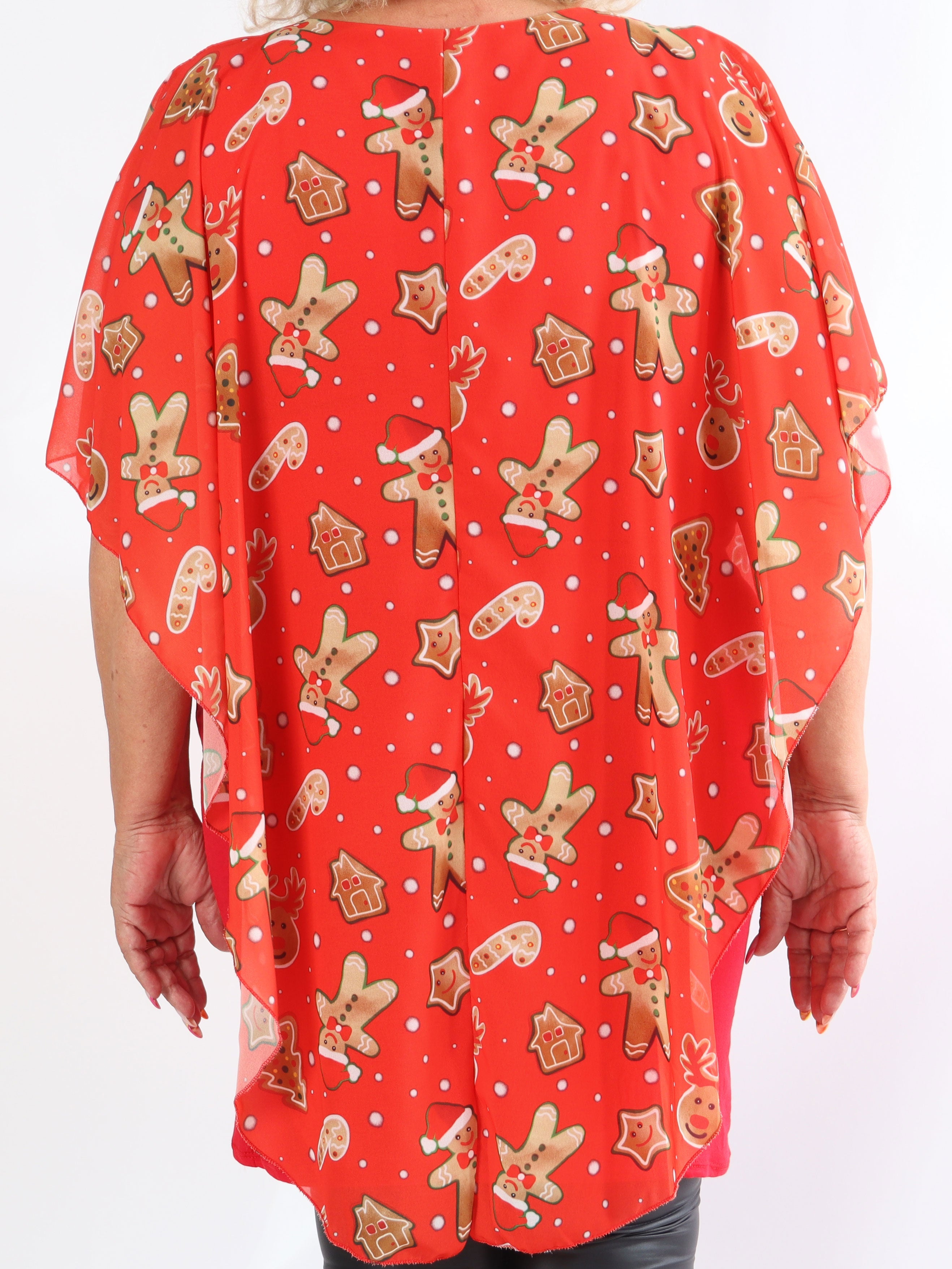 Kenya Gingerbread - Tunikaklänning i plus size med chiffonglager och jultryck